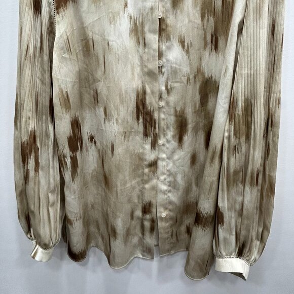 Lafayette 148 Layla Natural Pistachio Button Down Puff Sleeves Satin Shirt XL - Picture 4 of 9